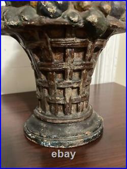 Original Antique Huge 15 Heavy Cast Iron Fruit Basket Doorstop Bow Knot Original Antique Huge 15 Heavy Cast Iron Fruit Basket Doorstop Bow Knot