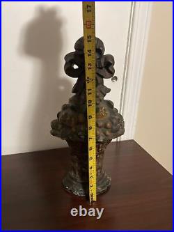 Original Antique Huge 15 Heavy Cast Iron Fruit Basket Doorstop Bow Knot Original Antique Huge 15 Heavy Cast Iron Fruit Basket Doorstop Bow Knot