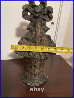 Original Antique Huge 15 Heavy Cast Iron Fruit Basket Doorstop Bow Knot Original Antique Huge 15 Heavy Cast Iron Fruit Basket Doorstop Bow Knot
