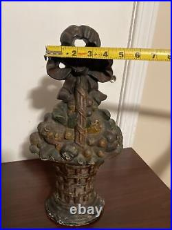 Original Antique Huge 15 Heavy Cast Iron Fruit Basket Doorstop Bow Knot Original Antique Huge 15 Heavy Cast Iron Fruit Basket Doorstop Bow Knot