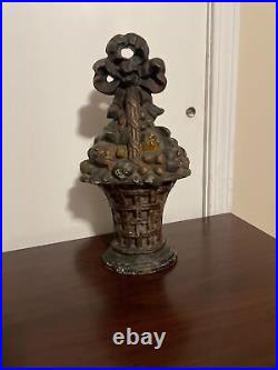 Original Antique Huge 15 Heavy Cast Iron Fruit Basket Doorstop Bow Knot Original Antique Huge 15 Heavy Cast Iron Fruit Basket Doorstop Bow Knot