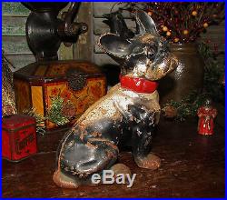 Original Antique Vtg Cast Iron Hubley Dog Boston Terrier Puppy Bulldog Door Stop
