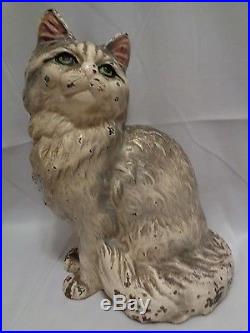 Original Handsome Antique Hubley Cast Iron Gray Cat Kitten Blue Eyes Doorstop