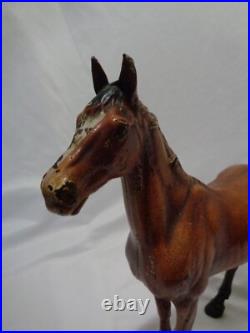 Original Hubley Cast Iron Bay Thoroughbred Horse Doorstop Statue 6 1/2 lbs