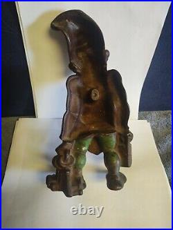 Original Paint Cast Iron Elf Gnome Doorstop 1O Inches Tall Weighs 4.8 Pounds