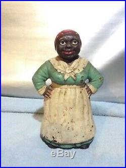 Original antique Hubley #486 cast iron black aunt Jemima doorstop Rare Vintage