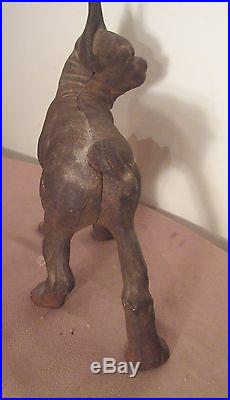 Original antique heavy cast iron bull dog Boston terrier door stop statue Hubley