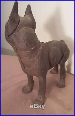 Original antique heavy cast iron bull dog Boston terrier door stop statue Hubley