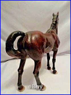 Outstanding Old Hubley Cast Iron Brown Thoroughbred Horse Doorstop w Shoes