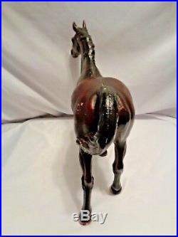 Outstanding Old Hubley Cast Iron Brown Thoroughbred Horse Doorstop w Shoes