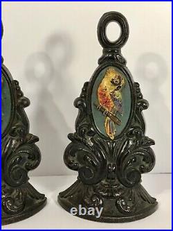 PAIR Antique Cast Iron Parrot Cockatoo Door Stops Original Paint Early 20th C PAIR Antique Cast Iron Parrot Cockatoo Door Stops Original Paint Early 20th C