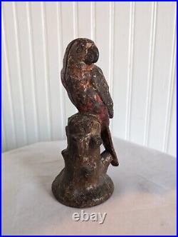 PARROT Antique Cast Iron Figural Perched Bird Doorstop Decorative Art Statue