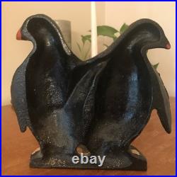 PENGUINS Antique Cast Iron Twin Birds Doorstop Decorative Art Statue VTG 1930s