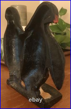 PENGUINS Antique Cast Iron Twin Birds Doorstop Decorative Art Statue VTG 1930s