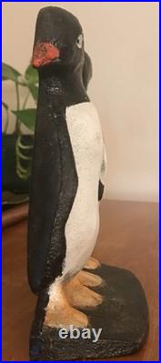 PENGUINS Antique Cast Iron Twin Birds Doorstop Decorative Art Statue VTG 1930s