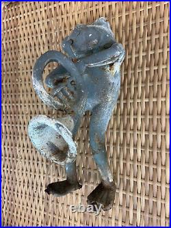 Painted Cast Iron Frog Door Stop Garden? Musician Figurine Anthropomorphic