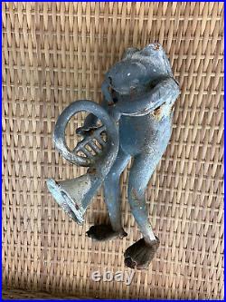 Painted Cast Iron Frog Door Stop Garden? Musician Figurine Anthropomorphic