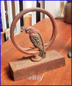 Pair Antique Bradley & Hubbard Parrot Bird Doorstop Cast Iron Cockatoo/Parakeet