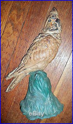Pair Antique Bradley & Hubbard Parrot Bird Doorstop Cast Iron Cockatoo/Parakeet