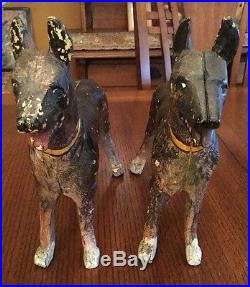 Pair Antique Cast Iron Dog German Shepherd Doorstops Original Condition Hubley