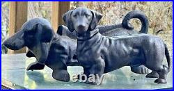 Pair Cast Iron Weiner Dog Dachshund Doorstop bank boot scrape statue VINTAGE 13