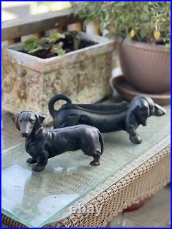 Pair Cast Iron Weiner Dog Dachshund Doorstop bank boot scrape statue VINTAGE 13
