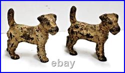 Pair Lot of 2 Antique HUBLEY Wire Hair Fox Terrier Dog Cast Iron Doorstops 1930s Pair Lot of 2 Antique HUBLEY Wire Hair Fox Terrier Dog Cast Iron Doorstops 1930s