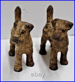Pair Lot of 2 Antique HUBLEY Wire Hair Fox Terrier Dog Cast Iron Doorstops 1930s Pair Lot of 2 Antique HUBLEY Wire Hair Fox Terrier Dog Cast Iron Doorstops 1930s