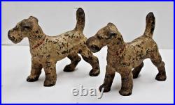 Pair Lot of 2 Antique HUBLEY Wire Hair Fox Terrier Dog Cast Iron Doorstops 1930s Pair Lot of 2 Antique HUBLEY Wire Hair Fox Terrier Dog Cast Iron Doorstops 1930s