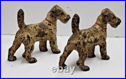 Pair Lot of 2 Antique HUBLEY Wire Hair Fox Terrier Dog Cast Iron Doorstops 1930s Pair Lot of 2 Antique HUBLEY Wire Hair Fox Terrier Dog Cast Iron Doorstops 1930s