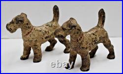 Pair Lot of 2 Antique HUBLEY Wire Hair Fox Terrier Dog Cast Iron Doorstops 1930s Pair Lot of 2 Antique HUBLEY Wire Hair Fox Terrier Dog Cast Iron Doorstops 1930s