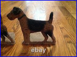 Pair Of Antique Spencer Foundry Cast Iron Terrier Dog Bookends Doorstops