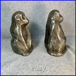 Pair Vintage Heavy Silver Cast Iron Monkey Chimpanzee Bookends Doorstop Statue