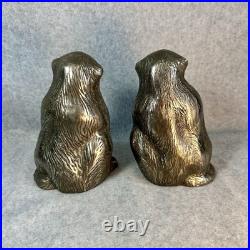 Pair Vintage Heavy Silver Cast Iron Monkey Chimpanzee Bookends Doorstop Statue