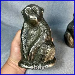 Pair Vintage Heavy Silver Cast Iron Monkey Chimpanzee Bookends Doorstop Statue