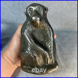 Pair Vintage Heavy Silver Cast Iron Monkey Chimpanzee Bookends Doorstop Statue