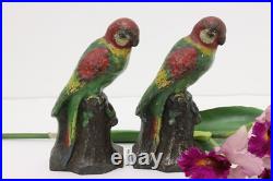 Pair of Painted Cast Iron Antique Parrot Door Stops Bookends #52830