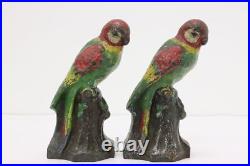 Pair of Painted Cast Iron Antique Parrot Door Stops Bookends #52830