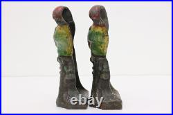Pair of Painted Cast Iron Antique Parrot Door Stops Bookends #52830