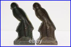 Pair of Painted Cast Iron Antique Parrot Door Stops Bookends #52830