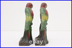 Pair of Painted Cast Iron Antique Parrot Door Stops Bookends #52830