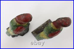 Pair of Painted Cast Iron Antique Parrot Door Stops Bookends #52830