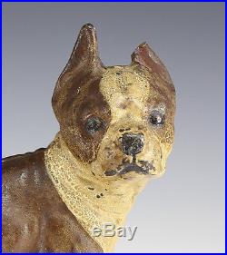Polychrome Cast Iron Boston Terrier Dog Doorstop, brown / liver, off white c1900