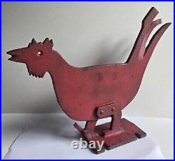 Primitive Cast Iron Red Rooster Boot Scraper Woodmill Weight Door Stop Folk Art