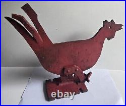 Primitive Cast Iron Red Rooster Boot Scraper Woodmill Weight Door Stop Folk Art
