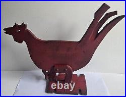 Primitive Cast Iron Red Rooster Boot Scraper Woodmill Weight Door Stop Folk Art