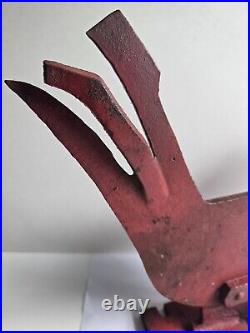Primitive Cast Iron Red Rooster Boot Scraper Woodmill Weight Door Stop Folk Art