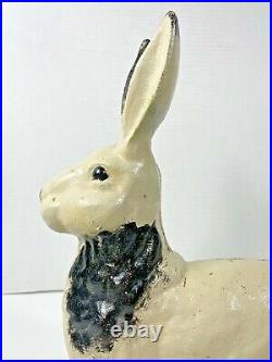RABBIT CAST IRON DOORSTOP Black White Painted Bunny 12 H Vintage Animal