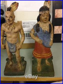 RARE! ANTIQUE CAST IRON INDIAN WARRIOR AND SQUAW BOOKENDS/DOORSTOPS