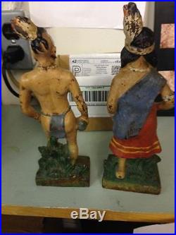 RARE! ANTIQUE CAST IRON INDIAN WARRIOR AND SQUAW BOOKENDS/DOORSTOPS